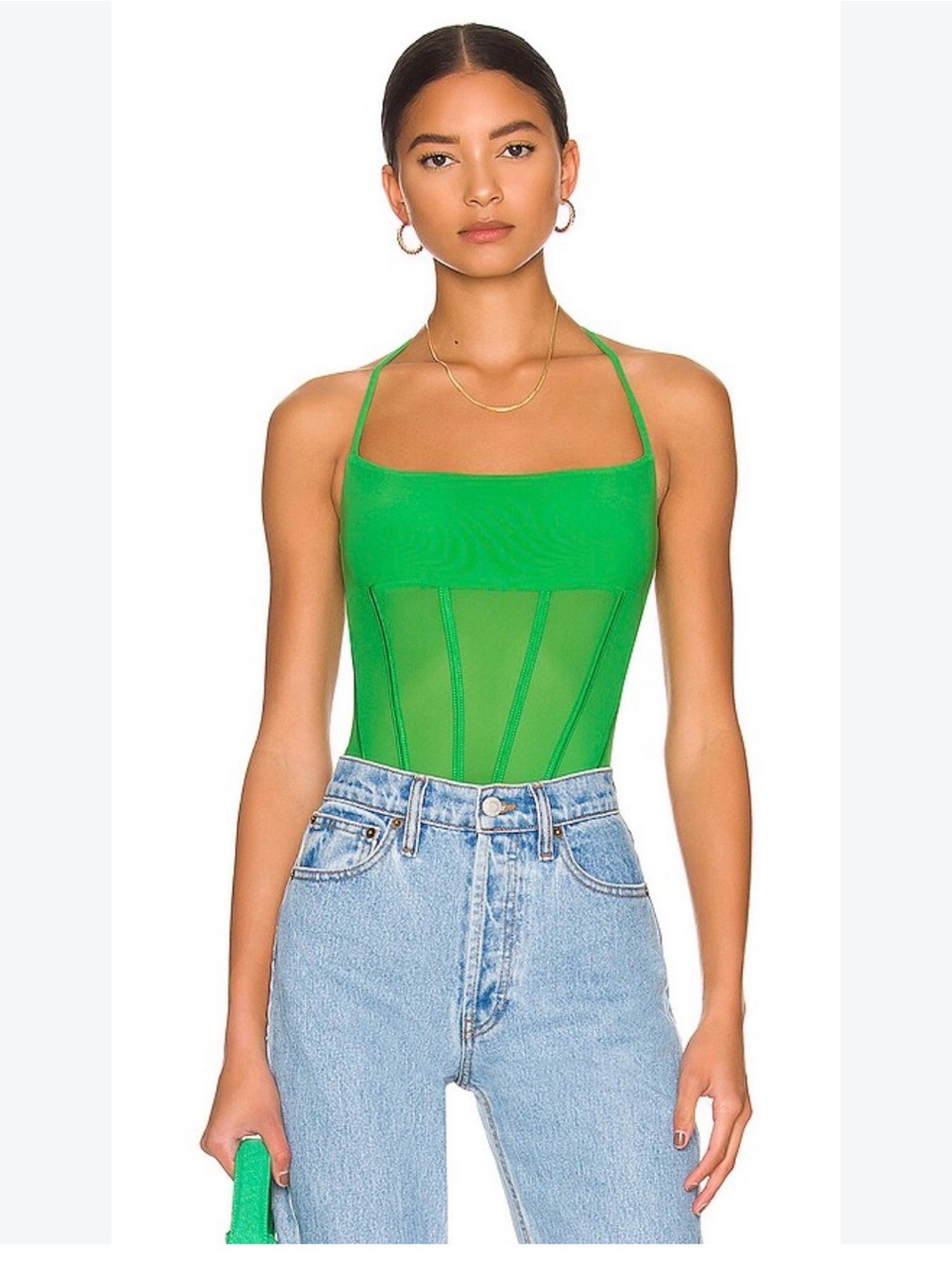 MAJORELLE Bright Green Sheer Bodysuit NWT